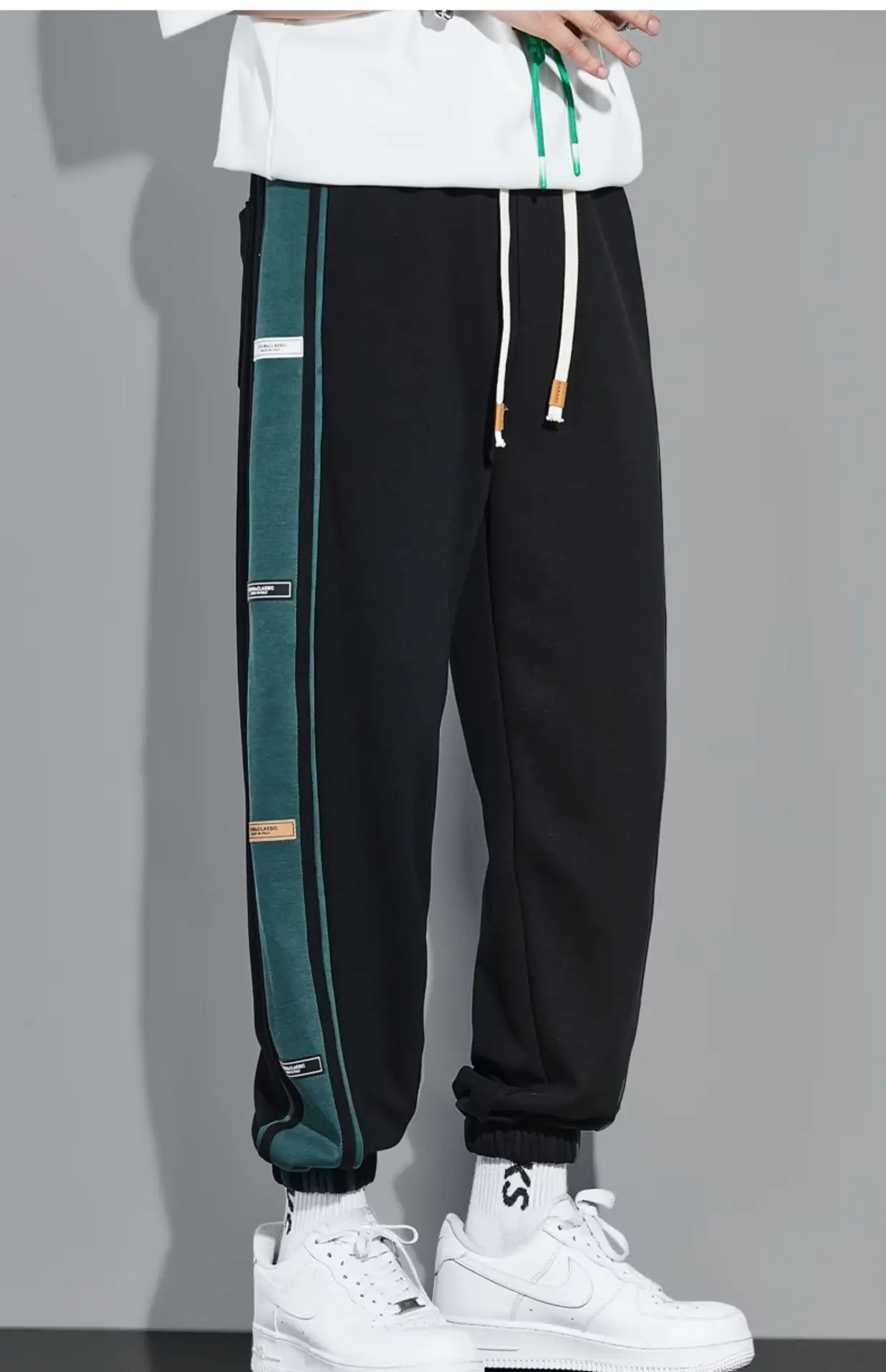 Men Fleece Lined Casual Trousers White Blue Stripes — feature 22
