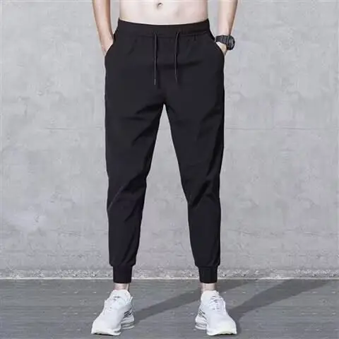 Men Fleece Lined Casual Trousers White Blue Stripes