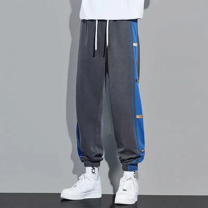 Men Fleece Lined Casual Trousers White Blue Stripes