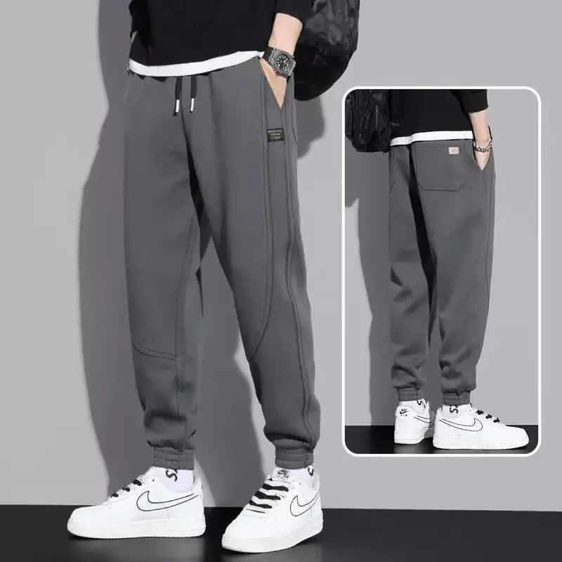 Men Fleece Lined Casual Trousers White Blue Stripes