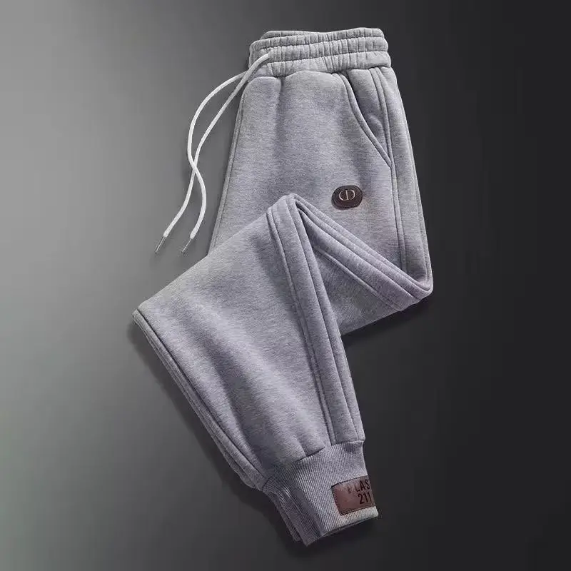Men Fleece Lined Casual Trousers White Blue Stripes