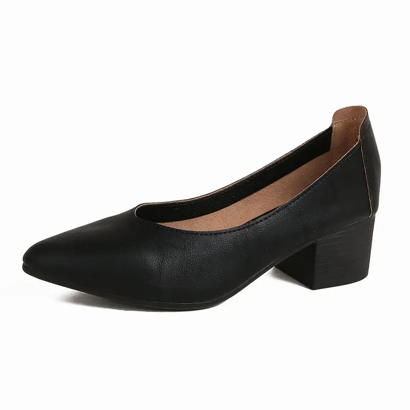 Soft Leather Granny Shoes with Chunky Heels and Pointed Toes, Women's Mid-Heel Shoes, 2024 New Spring and Autumn Versatile Soft Leather Shallow High Heels - Image 20