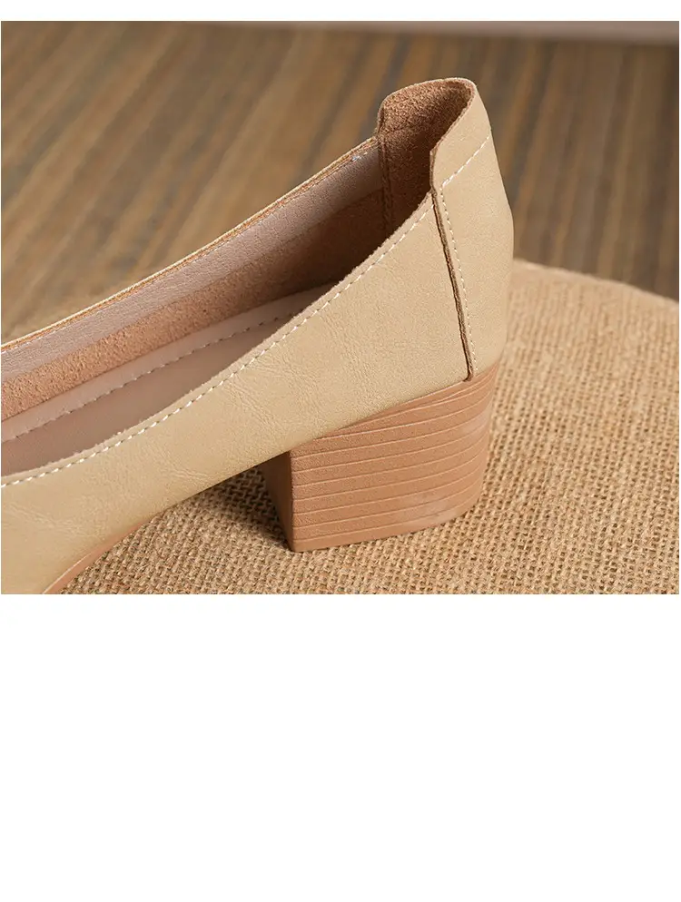 Soft Leather Granny Shoes with Chunky Heels and Pointed Toes, Women's Mid-Heel Shoes, 2024 New Spring and Autumn Versatile Soft Leather Shallow High Heels — feature 12