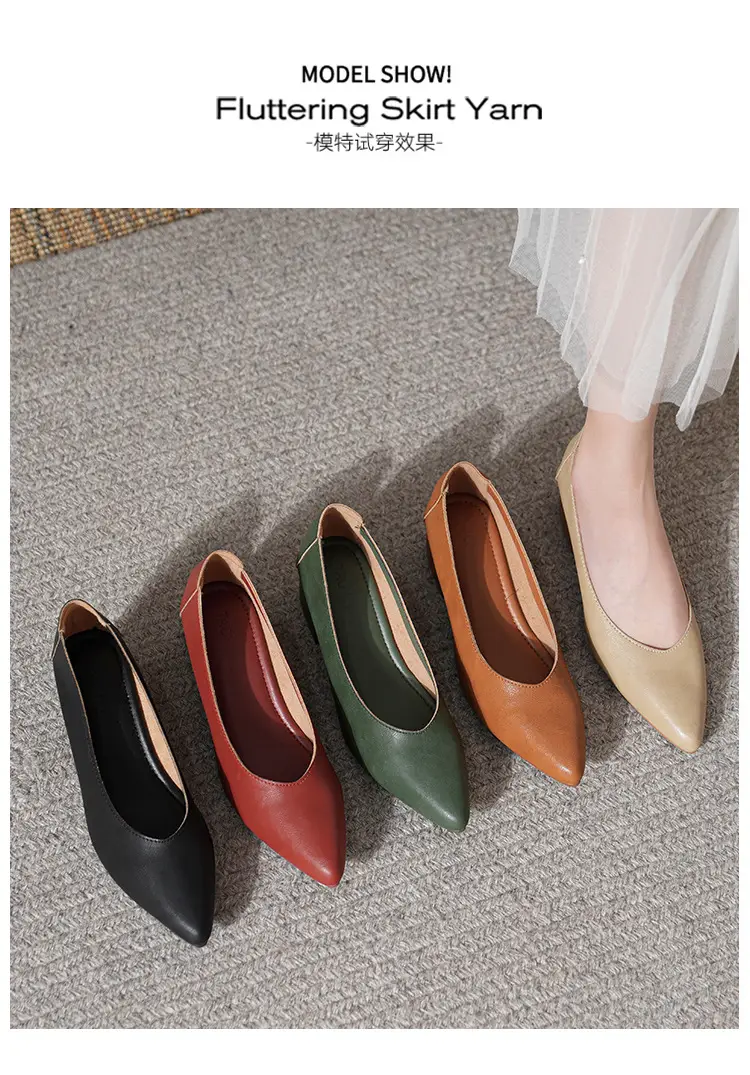 Soft Leather Granny Shoes with Chunky Heels and Pointed Toes, Women's Mid-Heel Shoes, 2024 New Spring and Autumn Versatile Soft Leather Shallow High Heels — feature 14