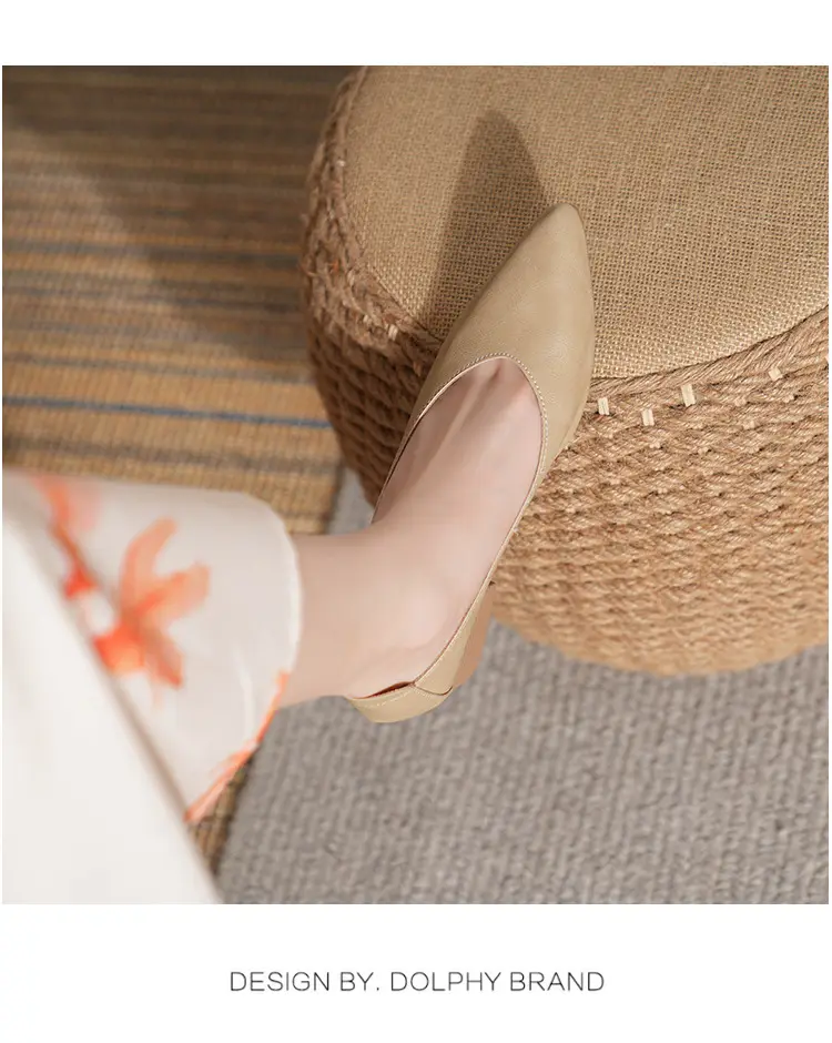 Soft Leather Granny Shoes with Chunky Heels and Pointed Toes, Women's Mid-Heel Shoes, 2024 New Spring and Autumn Versatile Soft Leather Shallow High Heels — feature 17