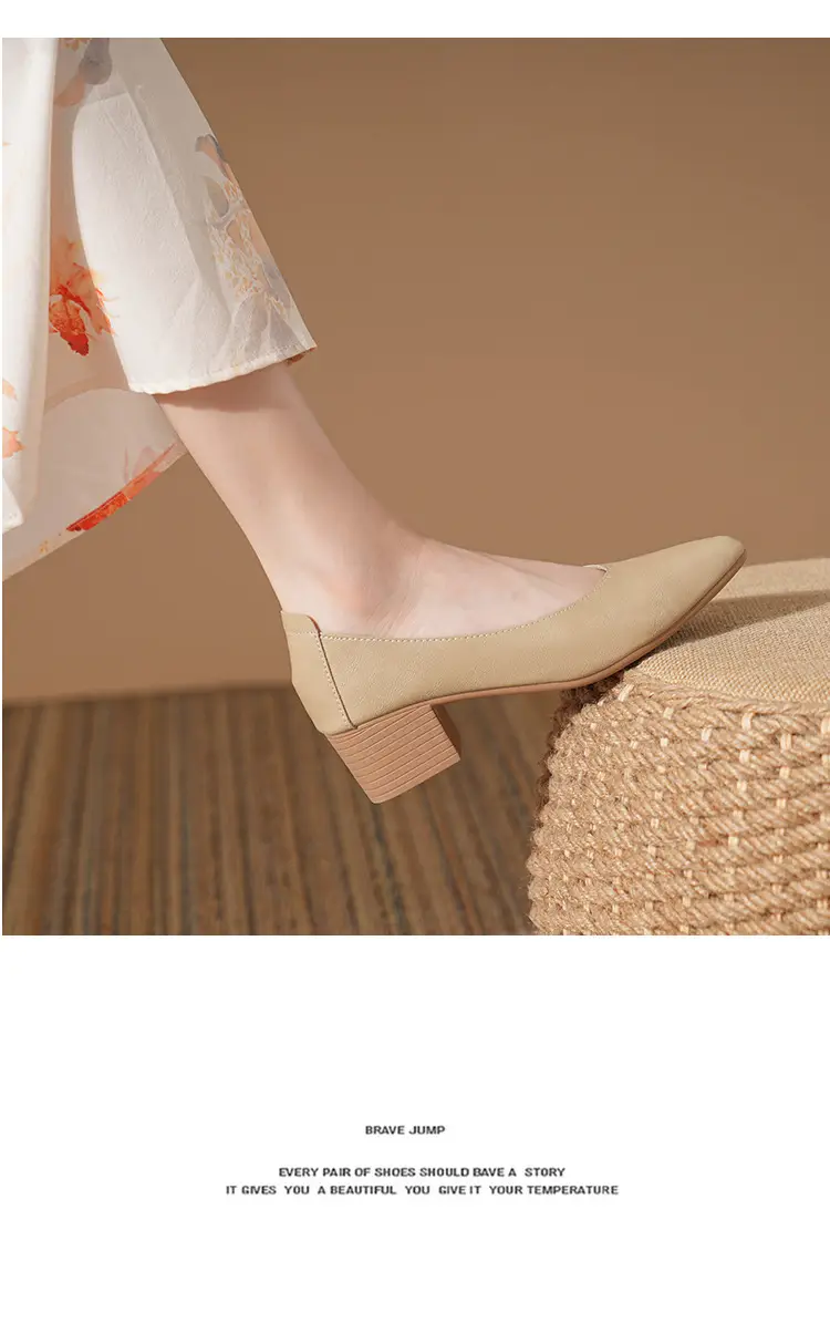 Soft Leather Granny Shoes with Chunky Heels and Pointed Toes, Women's Mid-Heel Shoes, 2024 New Spring and Autumn Versatile Soft Leather Shallow High Heels — feature 18