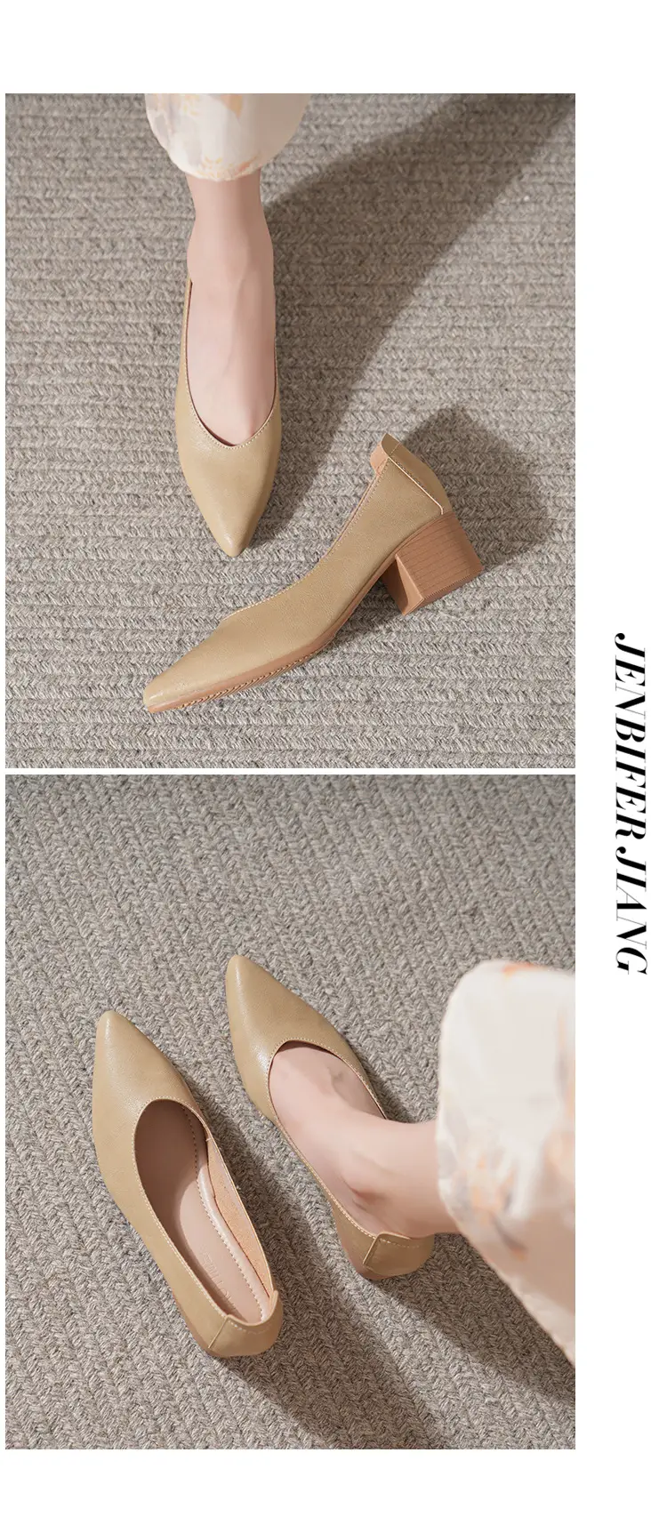 Soft Leather Granny Shoes with Chunky Heels and Pointed Toes, Women's Mid-Heel Shoes, 2024 New Spring and Autumn Versatile Soft Leather Shallow High Heels — feature 19
