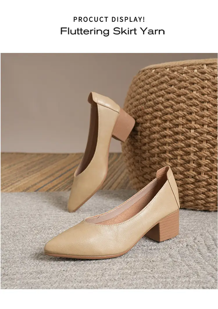 Soft Leather Granny Shoes with Chunky Heels and Pointed Toes, Women's Mid-Heel Shoes, 2024 New Spring and Autumn Versatile Soft Leather Shallow High Heels — feature 20