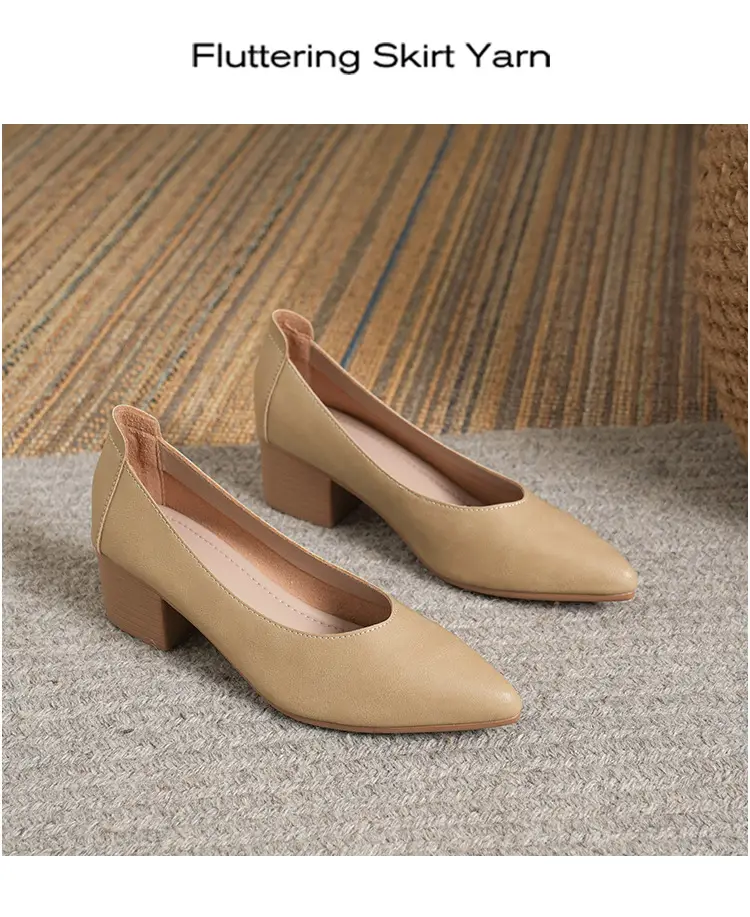 Soft Leather Granny Shoes with Chunky Heels and Pointed Toes, Women's Mid-Heel Shoes, 2024 New Spring and Autumn Versatile Soft Leather Shallow High Heels — feature 21