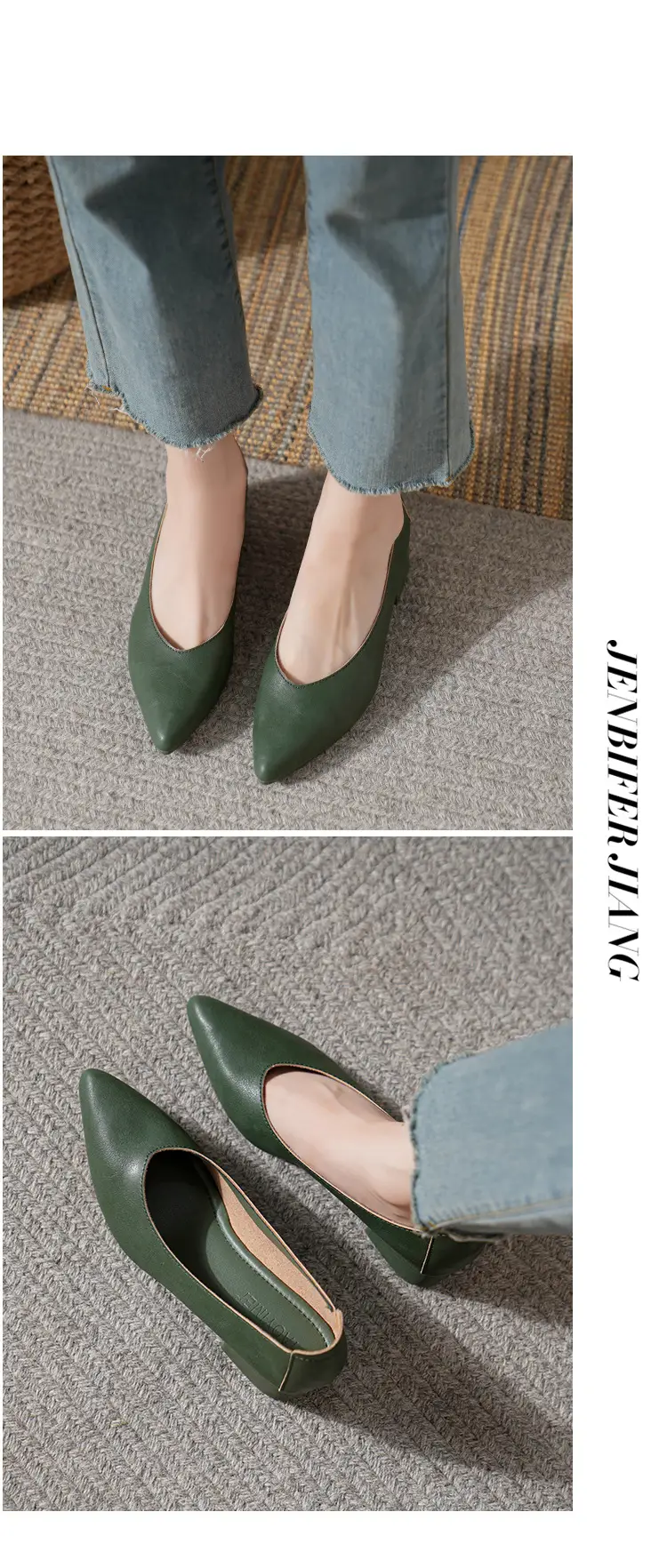 Soft Leather Granny Shoes with Chunky Heels and Pointed Toes, Women's Mid-Heel Shoes, 2024 New Spring and Autumn Versatile Soft Leather Shallow High Heels — feature 26