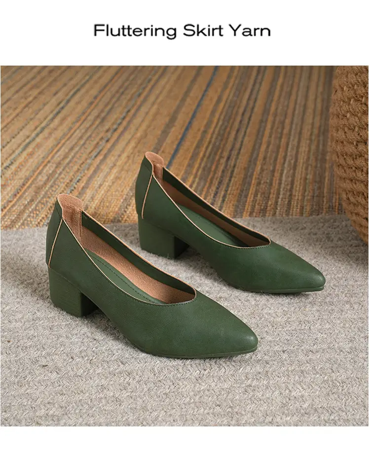 Soft Leather Granny Shoes with Chunky Heels and Pointed Toes, Women's Mid-Heel Shoes, 2024 New Spring and Autumn Versatile Soft Leather Shallow High Heels — feature 27