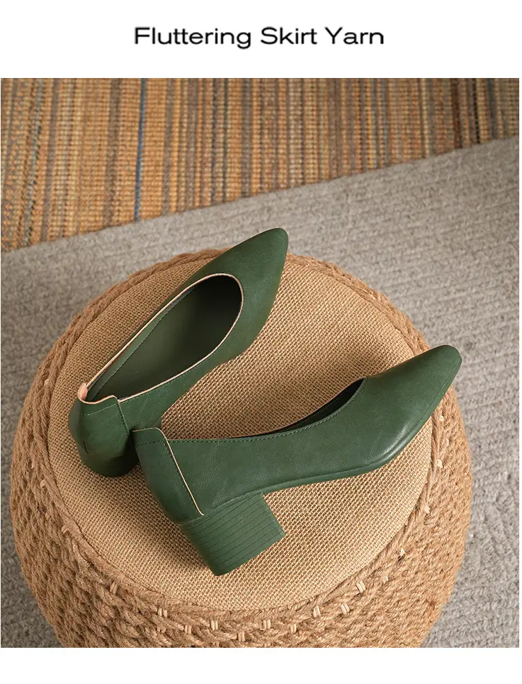 Soft Leather Granny Shoes with Chunky Heels and Pointed Toes, Women's Mid-Heel Shoes, 2024 New Spring and Autumn Versatile Soft Leather Shallow High Heels — feature 28