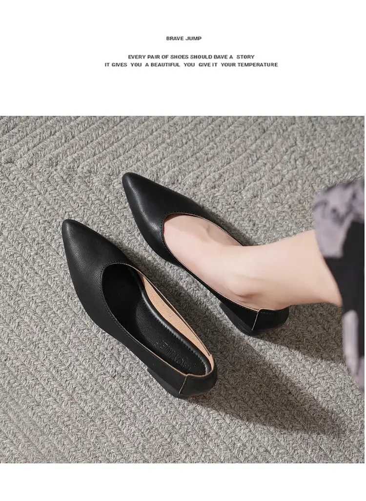Soft Leather Granny Shoes with Chunky Heels and Pointed Toes, Women's Mid-Heel Shoes, 2024 New Spring and Autumn Versatile Soft Leather Shallow High Heels — feature 46