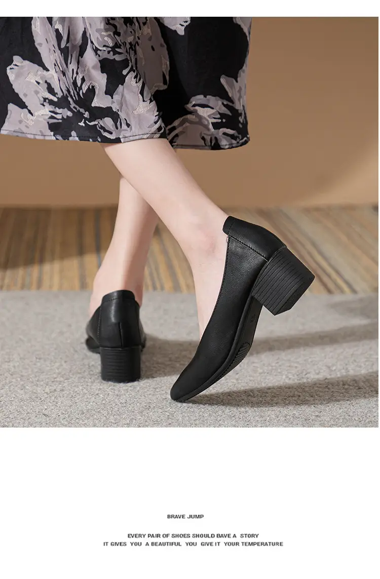 Soft Leather Granny Shoes with Chunky Heels and Pointed Toes, Women's Mid-Heel Shoes, 2024 New Spring and Autumn Versatile Soft Leather Shallow High Heels — feature 48