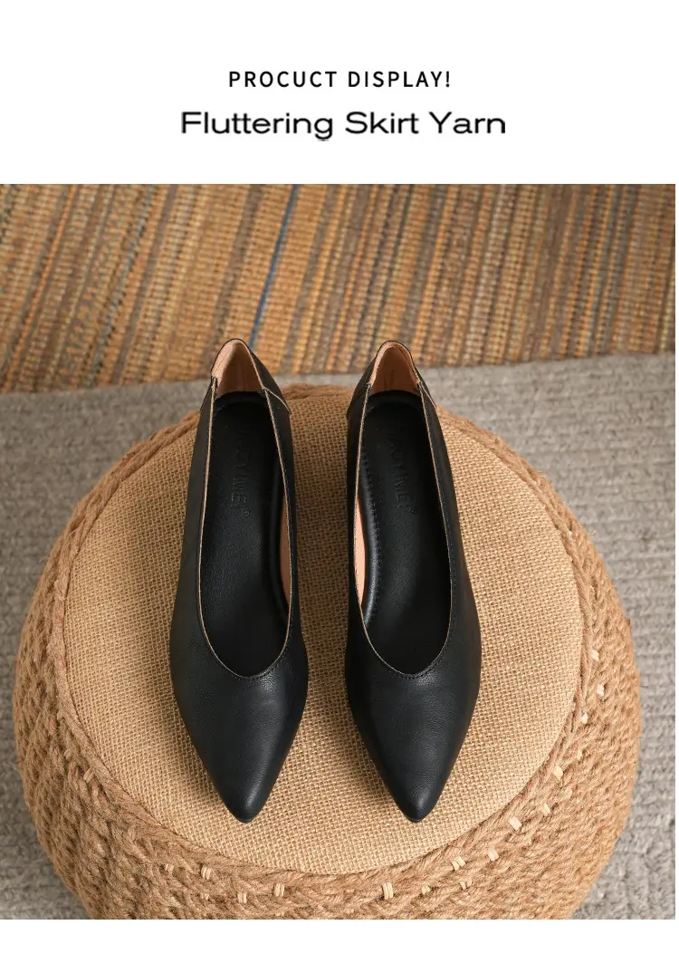 Soft Leather Granny Shoes with Chunky Heels and Pointed Toes, Women's Mid-Heel Shoes, 2024 New Spring and Autumn Versatile Soft Leather Shallow High Heels — feature 49