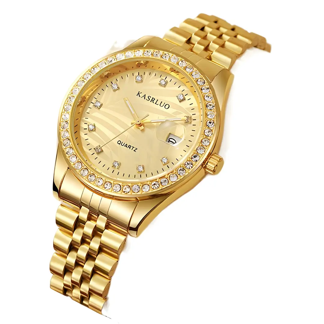 Watch for Men with Diamond Inlay, Couple's Steel Band, Calendar, Student, Adult, Fully Automatic Quartz Watch, Metal Scale, Large Dial
