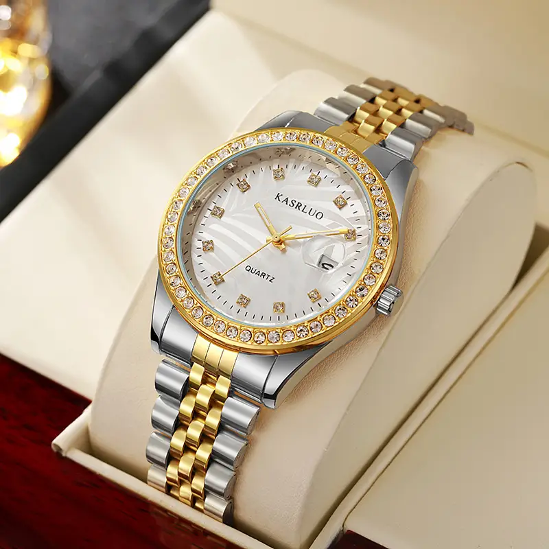 Watch for Men with Diamond Inlay, Couple's Steel Band, Calendar, Student, Adult, Fully Automatic Quartz Watch, Metal Scale, Large Dial — feature 4