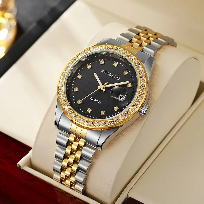 Watch for Men with Diamond Inlay, Couple's Steel Band, Calendar, Student, Adult, Fully Automatic Quartz Watch, Metal Scale, Large Dial — feature 5