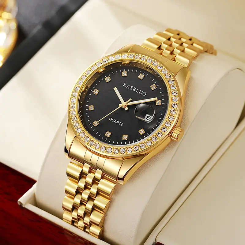 Watch for Men with Diamond Inlay, Couple's Steel Band, Calendar, Student, Adult, Fully Automatic Quartz Watch, Metal Scale, Large Dial — feature 6