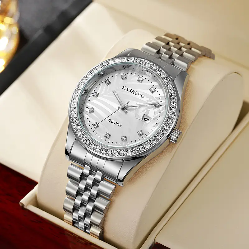Watch for Men with Diamond Inlay, Couple's Steel Band, Calendar, Student, Adult, Fully Automatic Quartz Watch, Metal Scale, Large Dial — feature 8