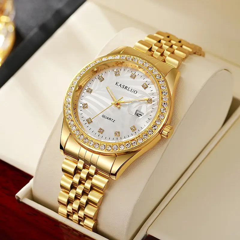Watch for Men with Diamond Inlay, Couple's Steel Band, Calendar, Student, Adult, Fully Automatic Quartz Watch, Metal Scale, Large Dial