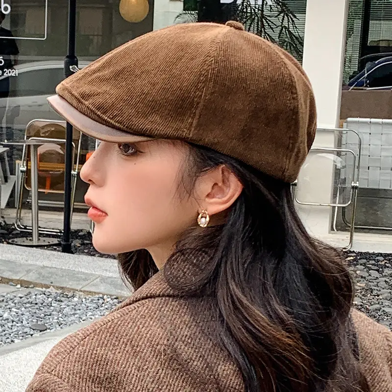 Corduroy Newsboy Cap Tan Japanese Style