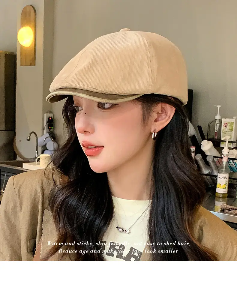 Corduroy Newsboy Cap Tan Japanese Style — feature 1