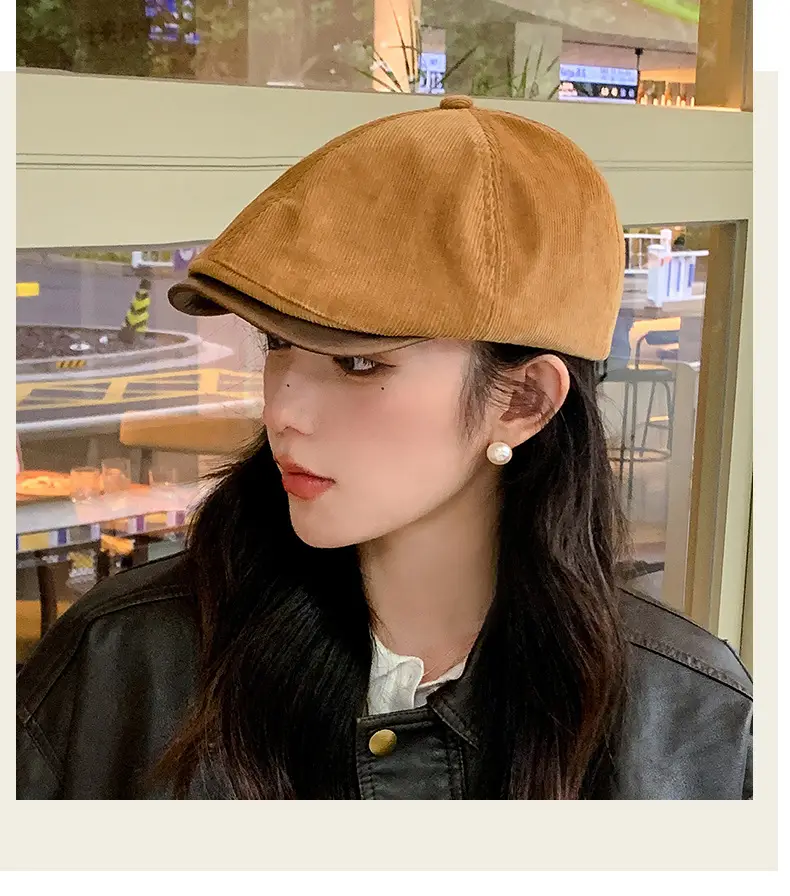Corduroy Newsboy Cap Tan Japanese Style — feature 11