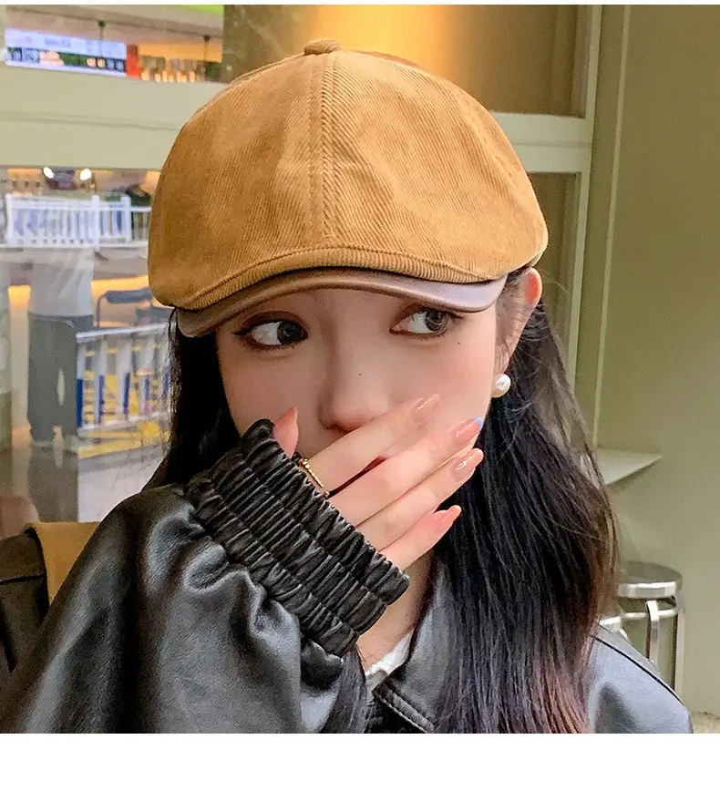 Corduroy Newsboy Cap Tan Japanese Style — feature 12