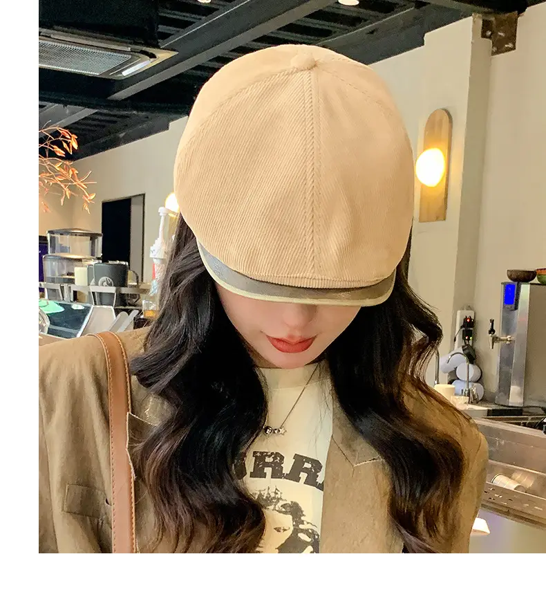 Corduroy Newsboy Cap Tan Japanese Style — feature 13
