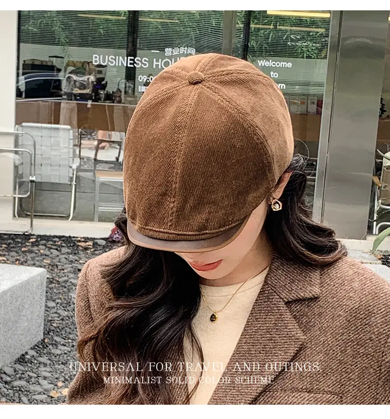 Corduroy Newsboy Cap Tan Japanese Style — feature 14