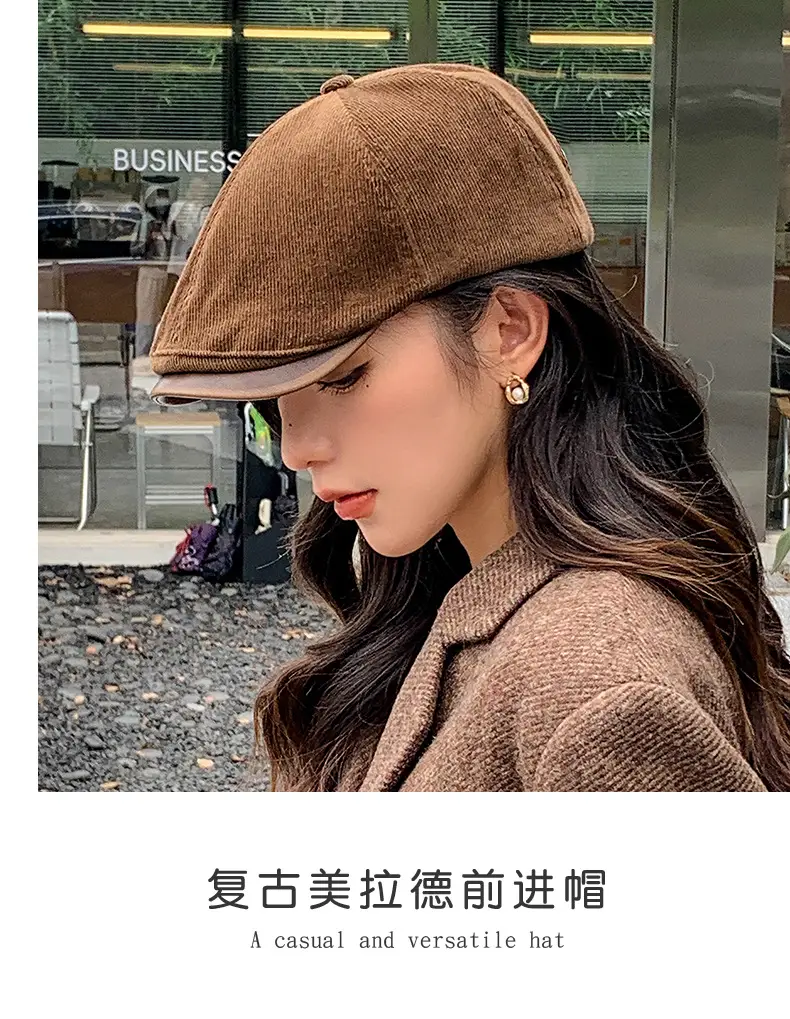 Corduroy Newsboy Cap Tan Japanese Style — feature 3