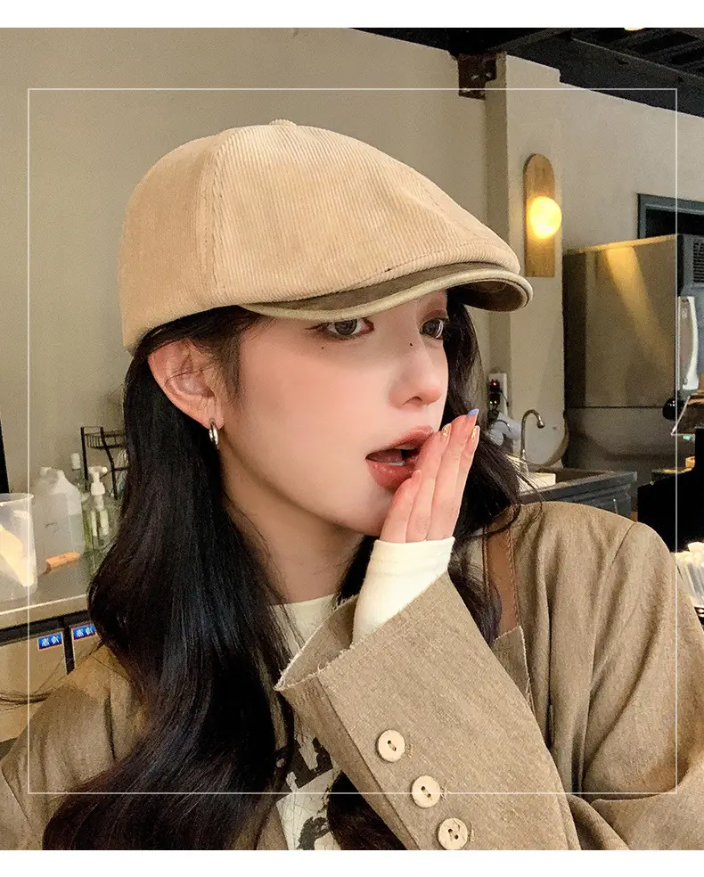 Corduroy Newsboy Cap Tan Japanese Style — feature 4