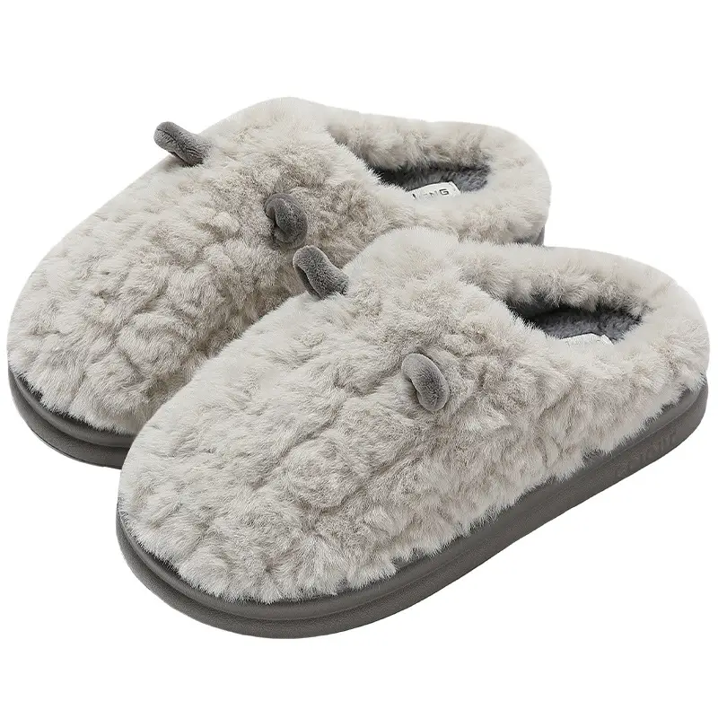 Home Cotton Slippers for Women, Winter Large Size, Cute Ear Design, Thick-Soled, Non-Slip, Men's Plush Warm Furry Slippers, Men's Winter Slippers - Image 11