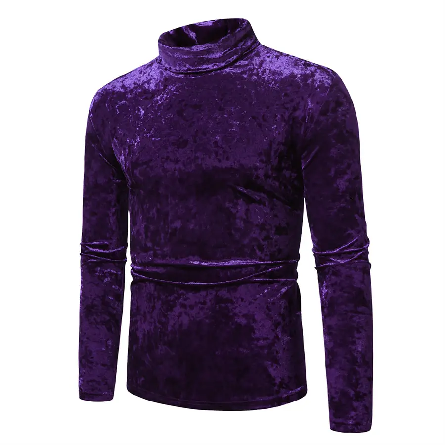 Men Velvet T-Shirt Gold Velvet High Collar Long Sleeve — feature 10