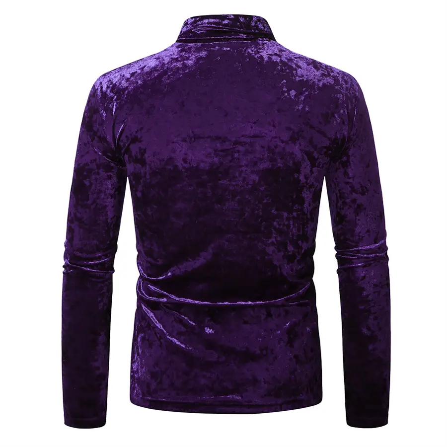 Men Velvet T-Shirt Gold Velvet High Collar Long Sleeve — feature 11