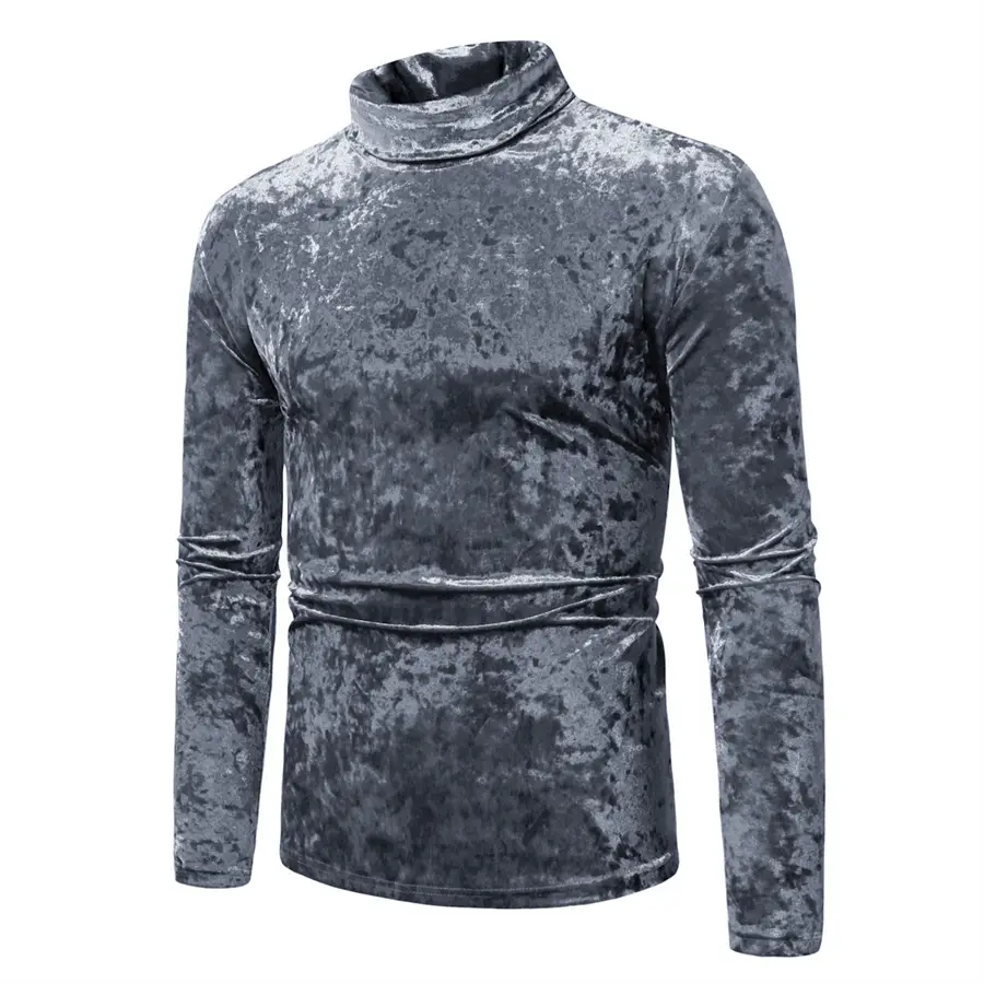 Men Velvet T-Shirt Gold Velvet High Collar Long Sleeve — feature 13