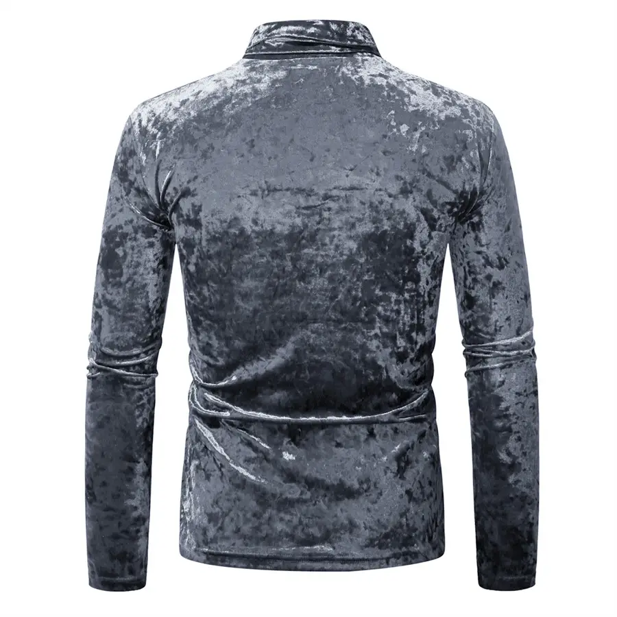 Men Velvet T-Shirt Gold Velvet High Collar Long Sleeve — feature 14