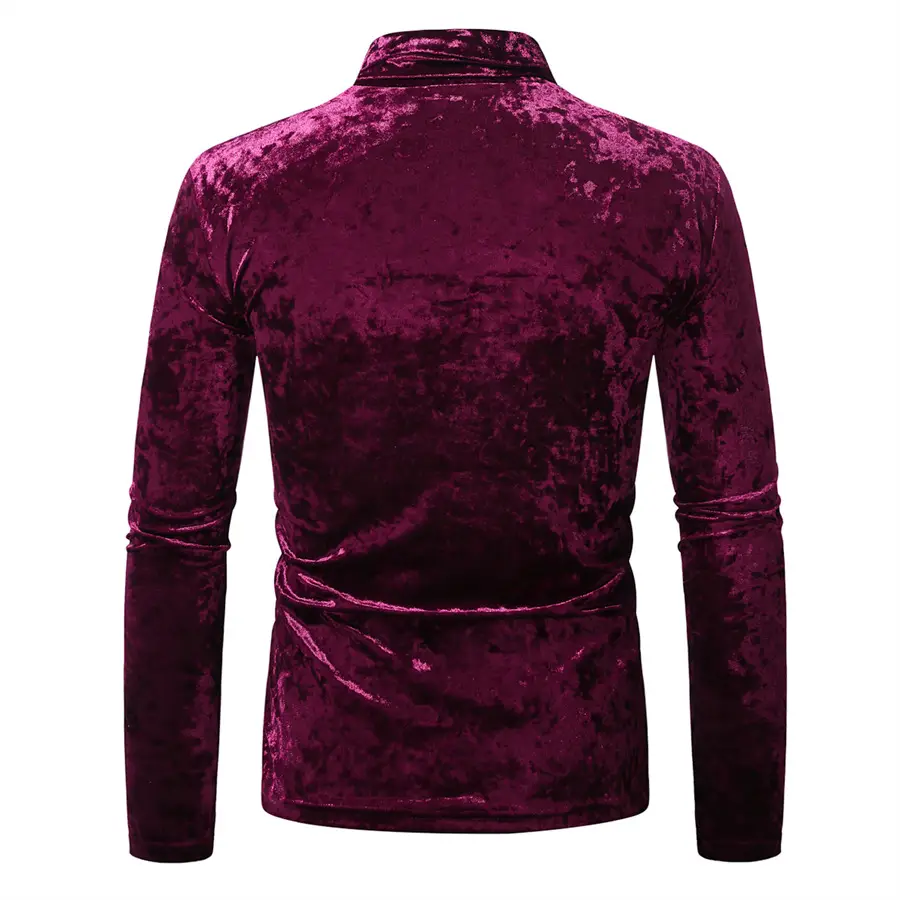 Men Velvet T-Shirt Gold Velvet High Collar Long Sleeve — feature 17