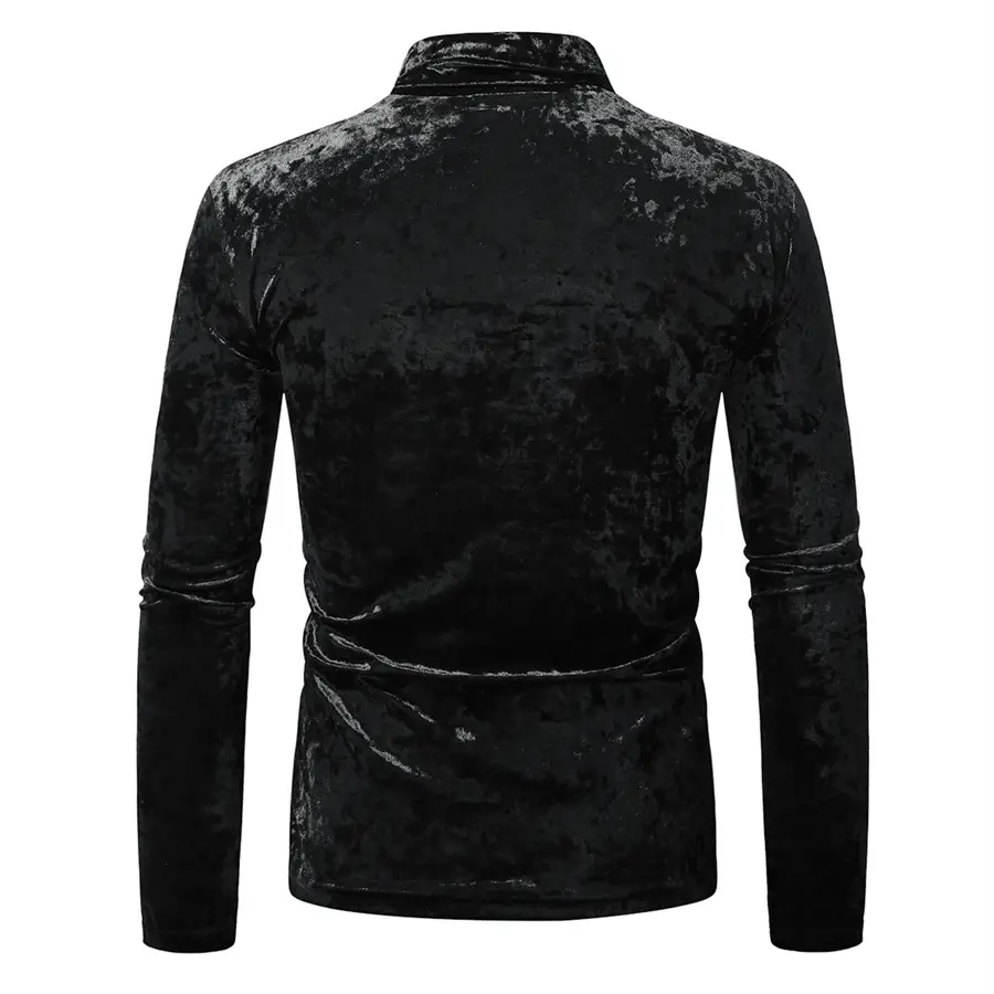 Men Velvet T-Shirt Gold Velvet High Collar Long Sleeve — feature 5