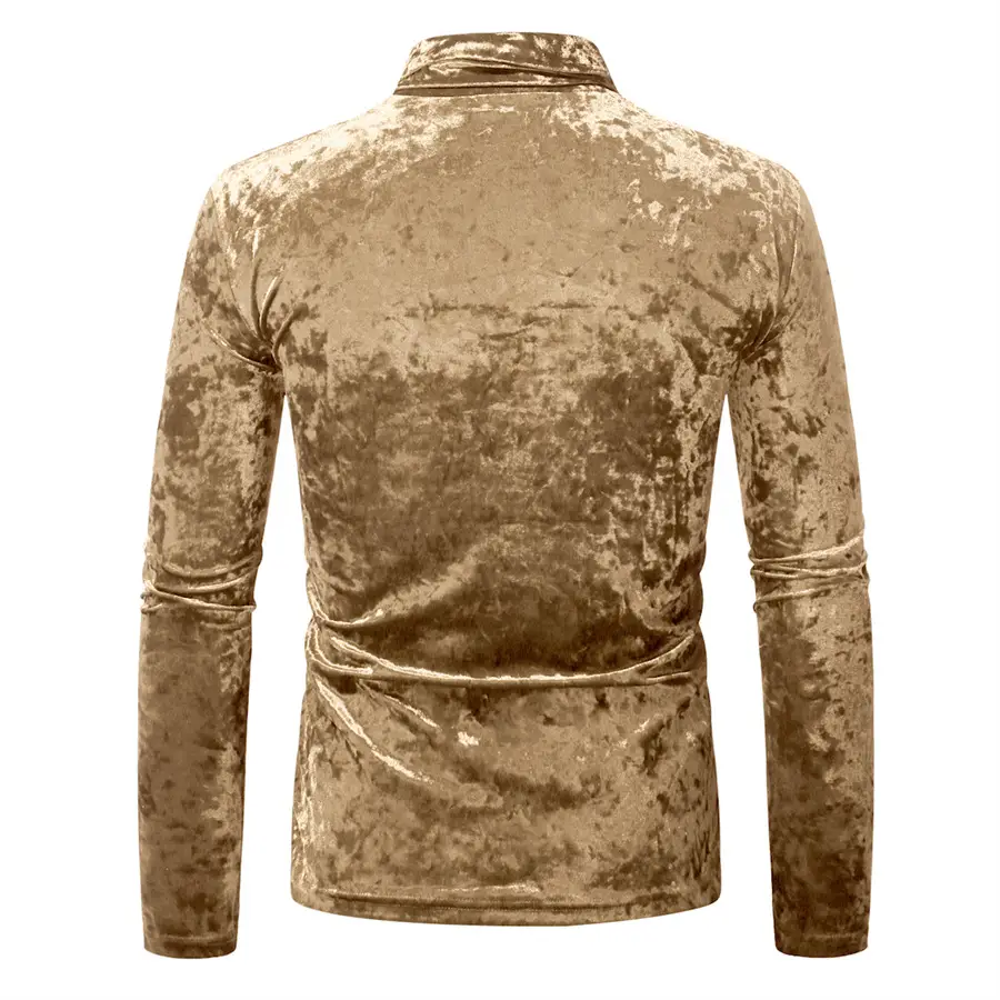 Men Velvet T-Shirt Gold Velvet High Collar Long Sleeve — feature 8