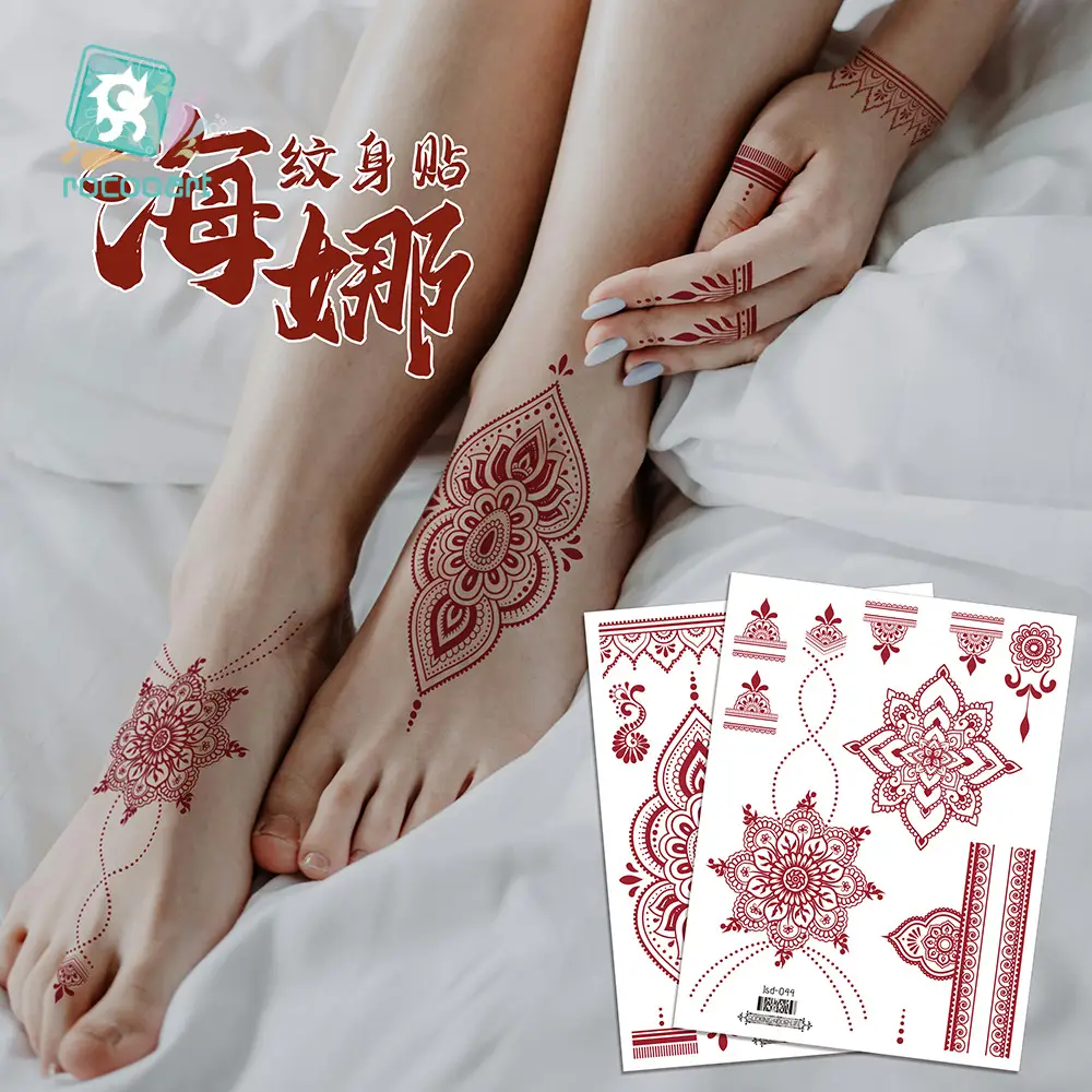 New European and American Cross-border White Red Tattoo Sticker Henna Lace Mandala Flower Waterproof Long-lasting Tattoo Sticker for Women