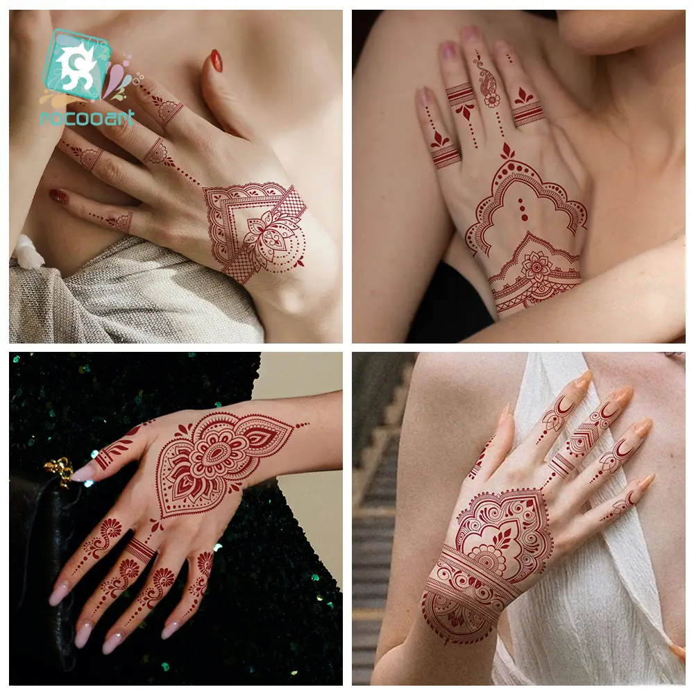 New European and American Cross-border White Red Tattoo Sticker Henna Lace Mandala Flower Waterproof Long-lasting Tattoo Sticker for Women