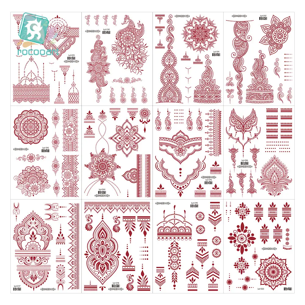 New European and American Cross-border White Red Tattoo Sticker Henna Lace Mandala Flower Waterproof Long-lasting Tattoo Sticker for Women