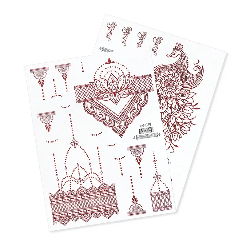New European and American Cross-border White Red Tattoo Sticker Henna Lace Mandala Flower Waterproof Long-lasting Tattoo Sticker for Women