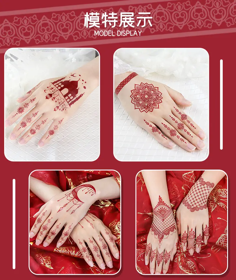 New European and American Cross-border White Red Tattoo Sticker Henna Lace Mandala Flower Waterproof Long-lasting Tattoo Sticker for Women — feature 10