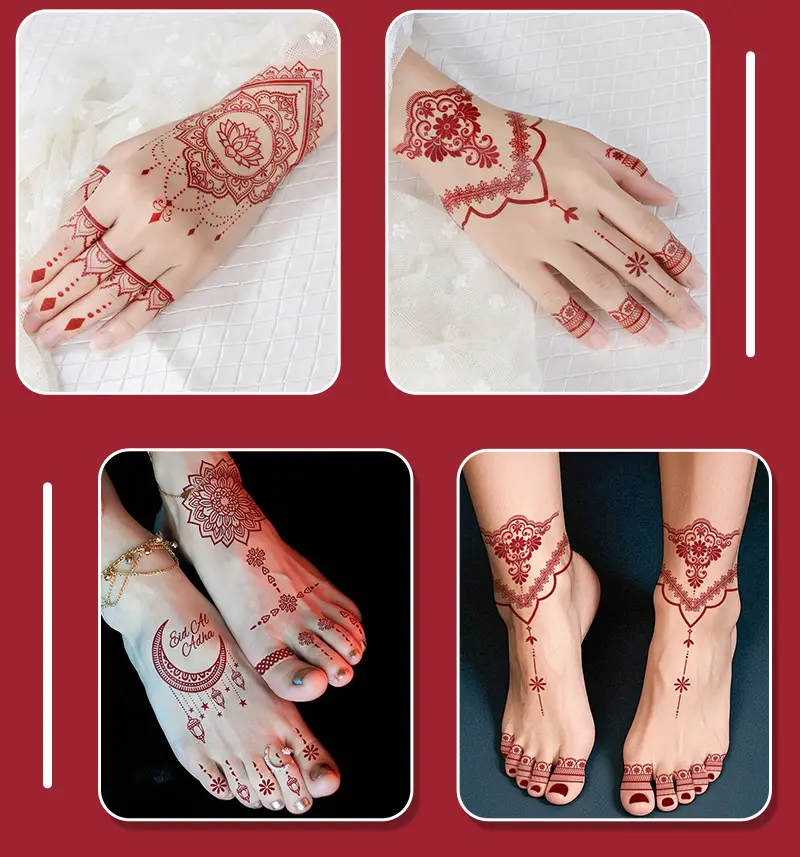 New European and American Cross-border White Red Tattoo Sticker Henna Lace Mandala Flower Waterproof Long-lasting Tattoo Sticker for Women — feature 11