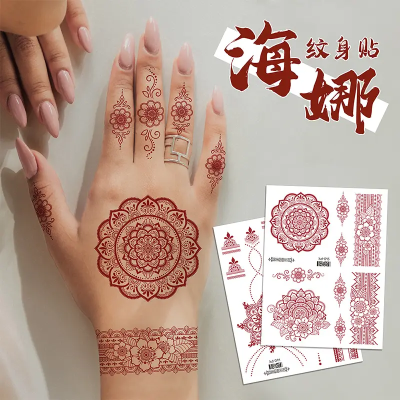 New European and American Cross-border White Red Tattoo Sticker Henna Lace Mandala Flower Waterproof Long-lasting Tattoo Sticker for Women — feature 3