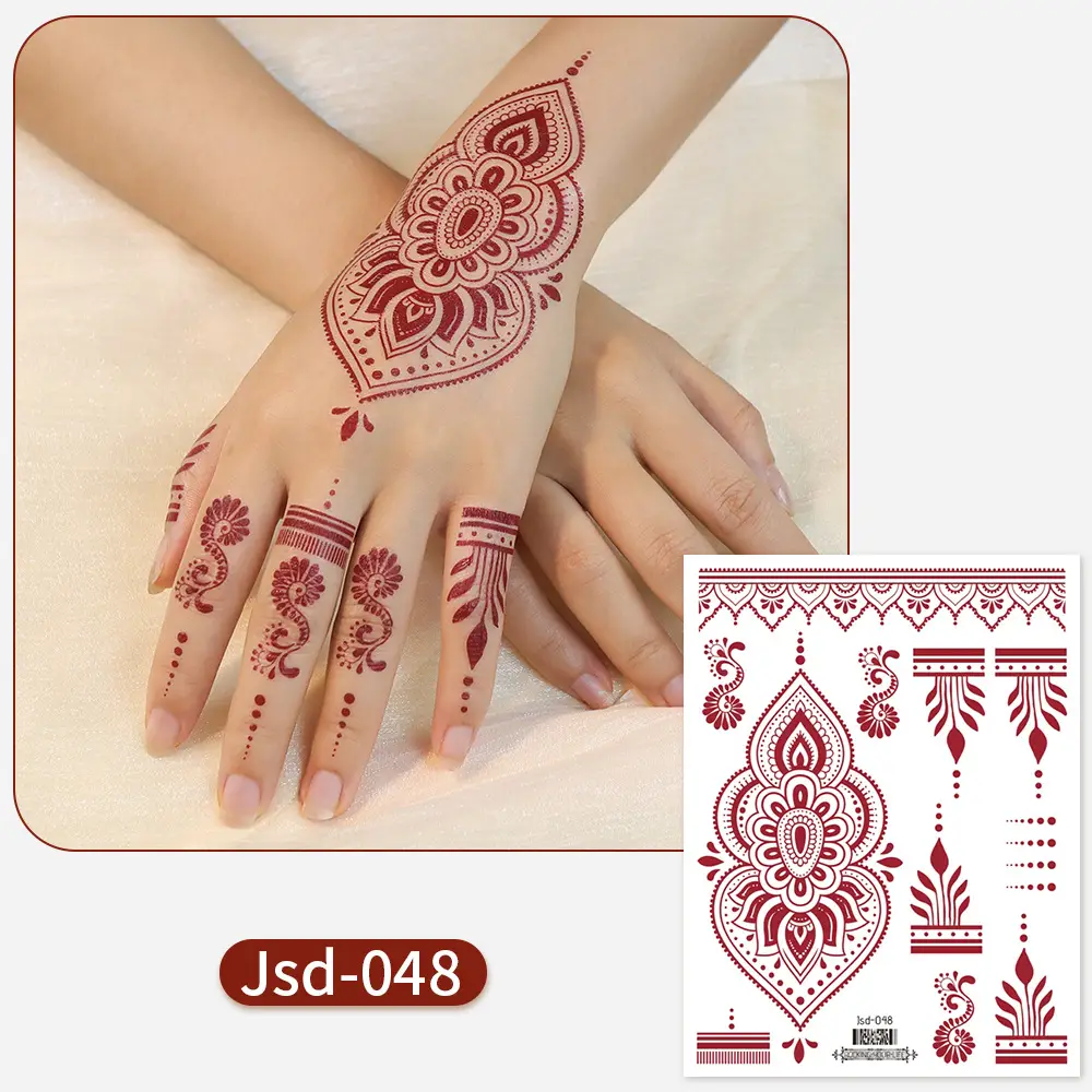 New European and American Cross-border White Red Tattoo Sticker Henna Lace Mandala Flower Waterproof Long-lasting Tattoo Sticker for Women