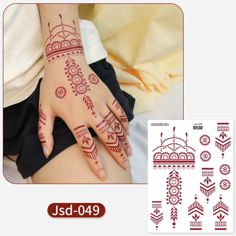 New European and American Cross-border White Red Tattoo Sticker Henna Lace Mandala Flower Waterproof Long-lasting Tattoo Sticker for Women